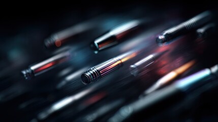 Futuristic Ammunition: A Close-Up of Sleek, Metallic Bullets in Motion