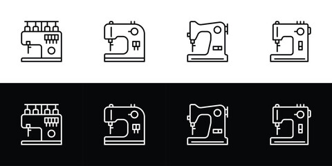 Sewing machine icon set. Flat design symbol collection isolated on black and white background.