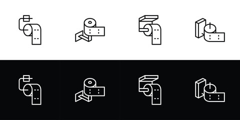 Toilet paper icon set. Flat design symbol collection isolated on black and white background.
