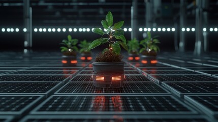 Futuristic Smart Planters in High-Tech Agricultural Setting