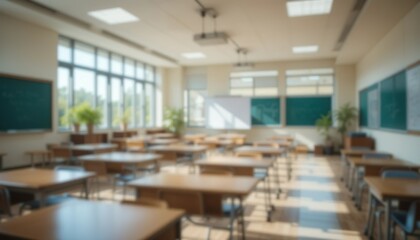 BEAUTIFUL Blurred Background of a Bright Classroom and Study Room with Panoramic Windows and Good Lighting. Beautiful Blurred School Background.