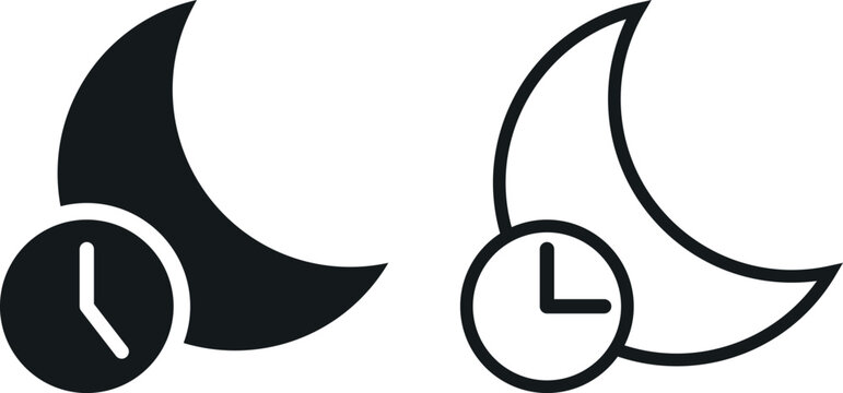 Sleeping time icon set. late night clock hour shift routine vector symbol in a black filled and outlined style. design in modern style
