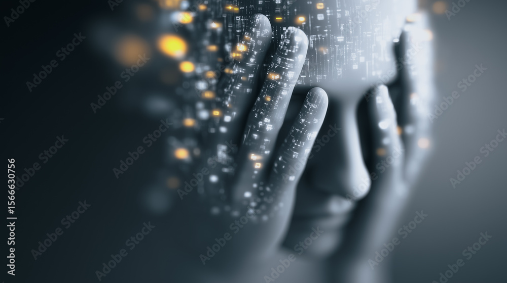 Poster mindscape: exploring the intersection of human thought and the digital realm. a person in a contempl
