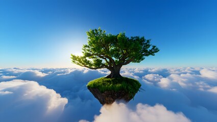 Floating island with tree in the sky nature landscape wallpaper background image hd