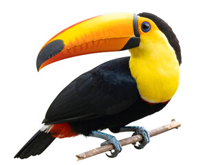 Behold the majestic Toco Toucan, a tropical , displaying its vivid colors and impressive bill on a natural perch.