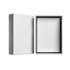 Open white textured box with silver trim isolated on transparent background