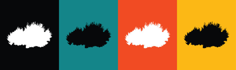 White and black organic shapes on colorful backgrounds abstract