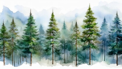 Fototapeta premium watercolor painting of pine trees in forest nature landscape image digital watercolor illustration art for wall