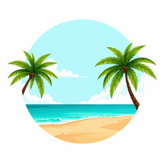 Fototapeta premium Tropical beach landscape with palm trees and blue ocean waves 