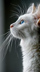 anime style close up shot of a white cat