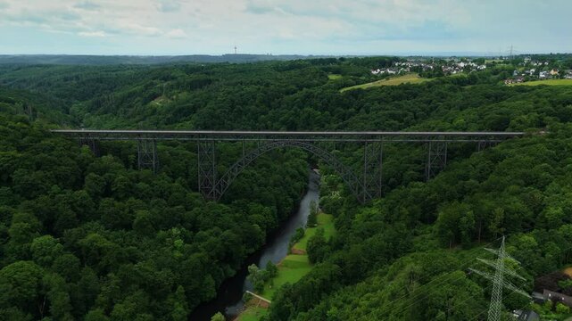 Centered Drone Flight Over Mungstener Brucke with City View in Solingen Germany