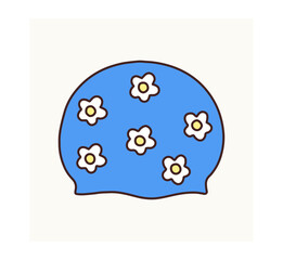 Flat Design Blue Swim Cap with Floral Print for Child