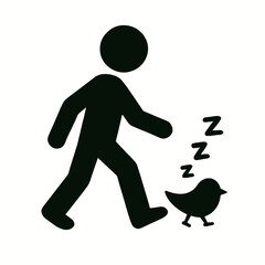 very simple flat and single minimalist Sleepy Bird Step Silhouettes in black on a white background