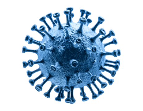 A detailed blue microscopic virus particle, a visual representation of infectious disease. - Powered by Adobe