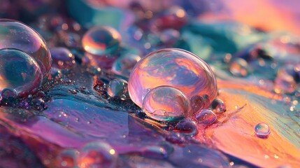 Kaleidoscopic Bubbles on Iridescent Surface
