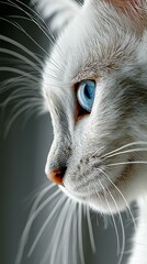 anime style close up shot of a white cat
