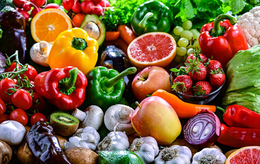 Variety of raw vegetables and fruits