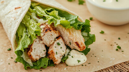 Chicken Caesar Wrap with Crisp Romaine and Parmesan
