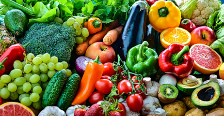 Variety of raw vegetables and fruits