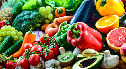 Variety of raw vegetables and fruits