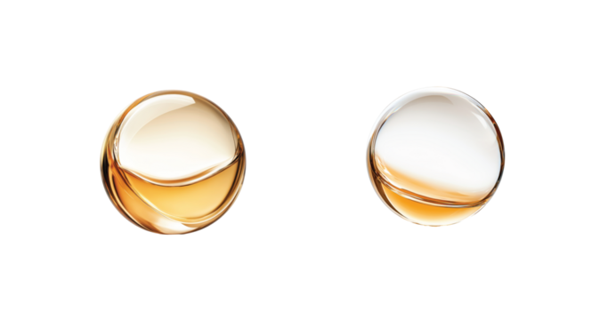 Two glossy spheres with golden and white gradients and smooth surfaces