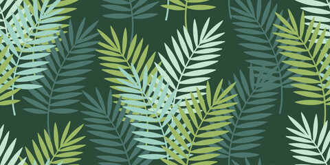 Simpleexotic plant seamless pattern on background. Tropical pattern, palm leaves seamless floral background. Vector illustration.