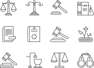 Fototapeta premium Legal Line Icons Set | Law Firm, Contract, Gavel, Balance Symbols