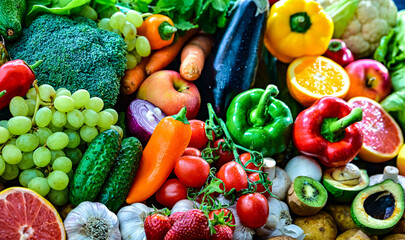 Variety of raw vegetables and fruits