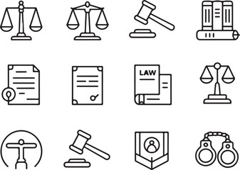 Fototapeta premium Justice and Legal System Icon Pack | Law Book, Courthouse, Scales
