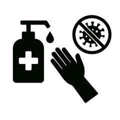 Obraz premium very simple flat and single minimalist Sanitizer Liquid Hand Soap Fighting Bacteria Silhouettes in black on a white background