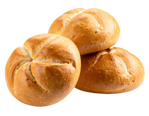 A trio of perfectly baked golden bread rolls with a distinct pattern offers a tempting view of fresh bakery goods.