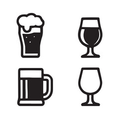 Four black icons of beer glasses and mugs drinks beverage