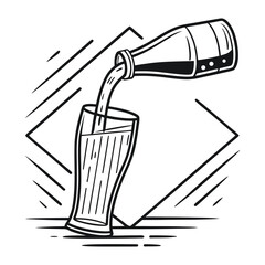 Pouring drink from bottle into glass liquid beverage