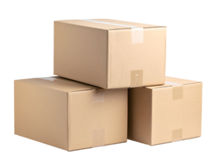 A neatly stacked trio of sturdy brown cardboard boxes sealed with tape, ready for shipping and storage.