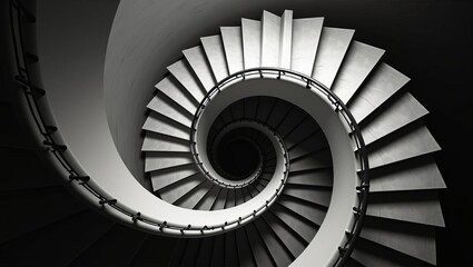 Obraz premium Infinity and endless journey concept with dramatic black spiral staircase, minimal architecture in modern interior design