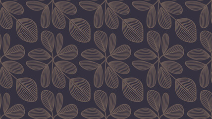 Repeated pattern of stylized leaves with line details on a dark blue background in a seamless design
