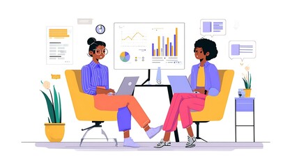 Two marketers planning campaign strategy during job onboarding meeting