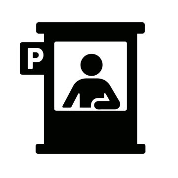 very simple flat and single minimalist Parking Booth and Cashier Silhouettes in black on a white background