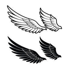 Obraz premium Vector Wings Set, Black and White Angel Wings Illustration On White Background