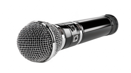 Professional shiny silver microphone isolated on transparent background