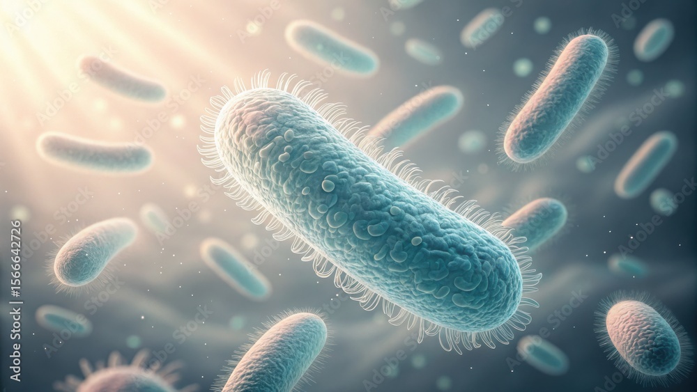 Poster Microscopic View of Probiotic Bacteria Floating in Minimal Space