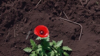 Red poppies on a field in spring, close-up of a large red flower,