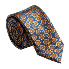 Elegant floral patterned tie featuring rich colors on a blue background, cutout PNG