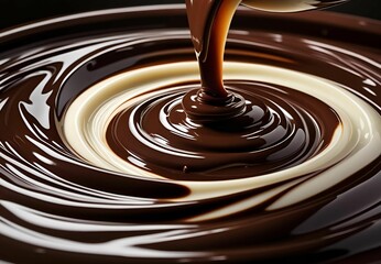 Melted dark and white chocolate creating an elegant abstract swirl