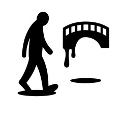 very simple flat and single minimalist Melting Bridge Step Silhouettes in black on a white background
