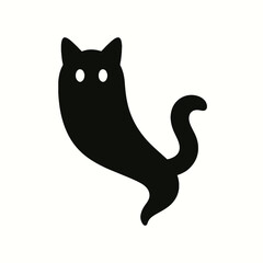very simple flat and single minimalist Drifting Cat Spirit Silhouettes in black on a white background