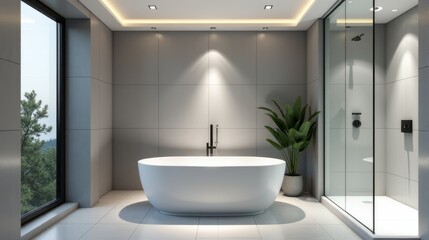 Serene and Pristine Bathroom Environment Inviting Luxurious Relaxation with Clean Aesthetic and Bright Lighting