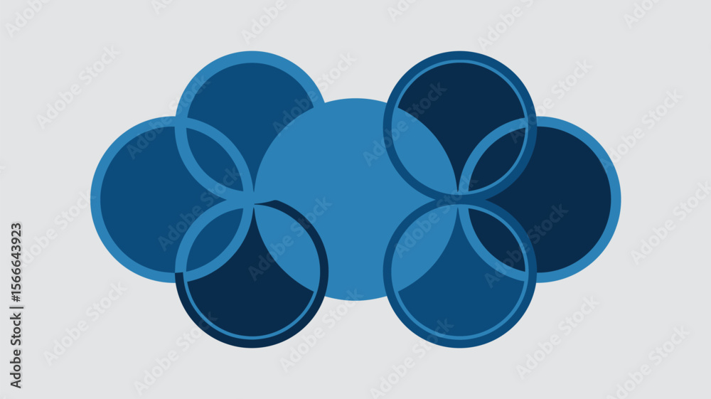 Poster abstract design featuring overlapping blue circles on a light gray background in a geometric pattern