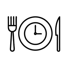 Plate with clock and utensils depicting mealtime concept  