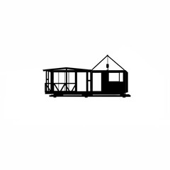 A modular home made of pre-fabricated parts silhouette on white background